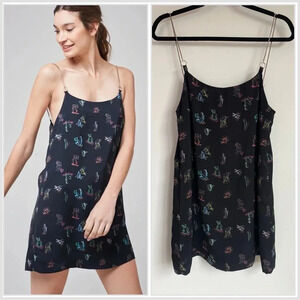 NWT Kosiuko Black Matisse Colorful Novelty Print Chain Strap Mini Dress